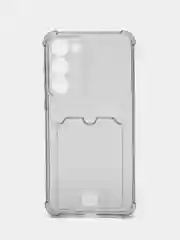 Черный чехол Samsung Galaxy S23 Plus Галакси С23 Плюс прозрачный силиконовый с карманом для карты