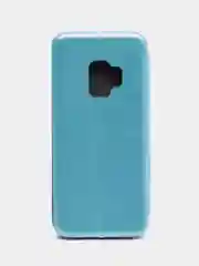 Голубой кожанный чехол-книжка на Samsung Galaxy S9