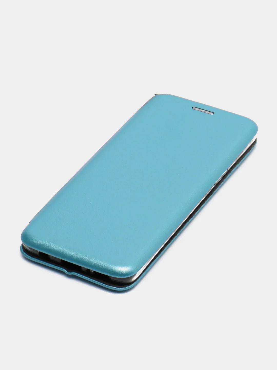 Голубой кожанный чехол-книжка на Samsung Galaxy S9