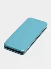 Голубой кожанный чехол-книжка на Samsung Galaxy S9