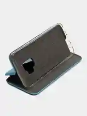 Голубой кожанный чехол-книжка на Samsung Galaxy S9