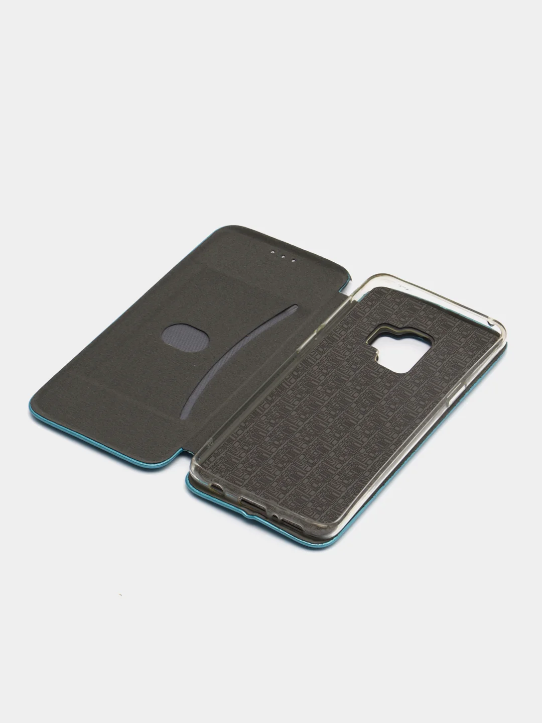 Голубой кожанный чехол-книжка на Samsung Galaxy S9