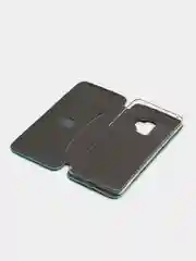 Голубой кожанный чехол-книжка на Samsung Galaxy S9