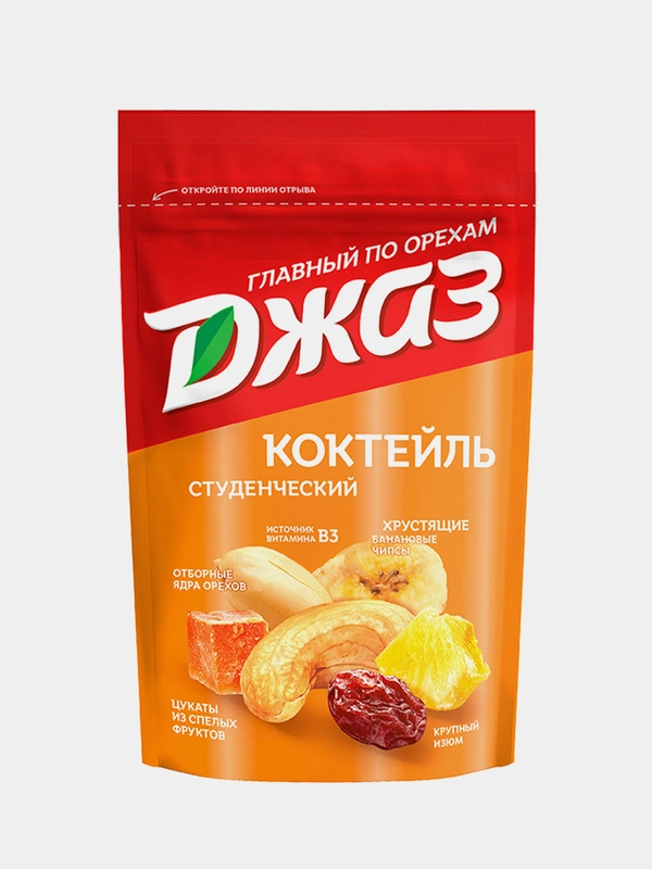 Смесь орехов Джаз "Студенческий": коктейль из орехов и сухофруктов, 150 г
