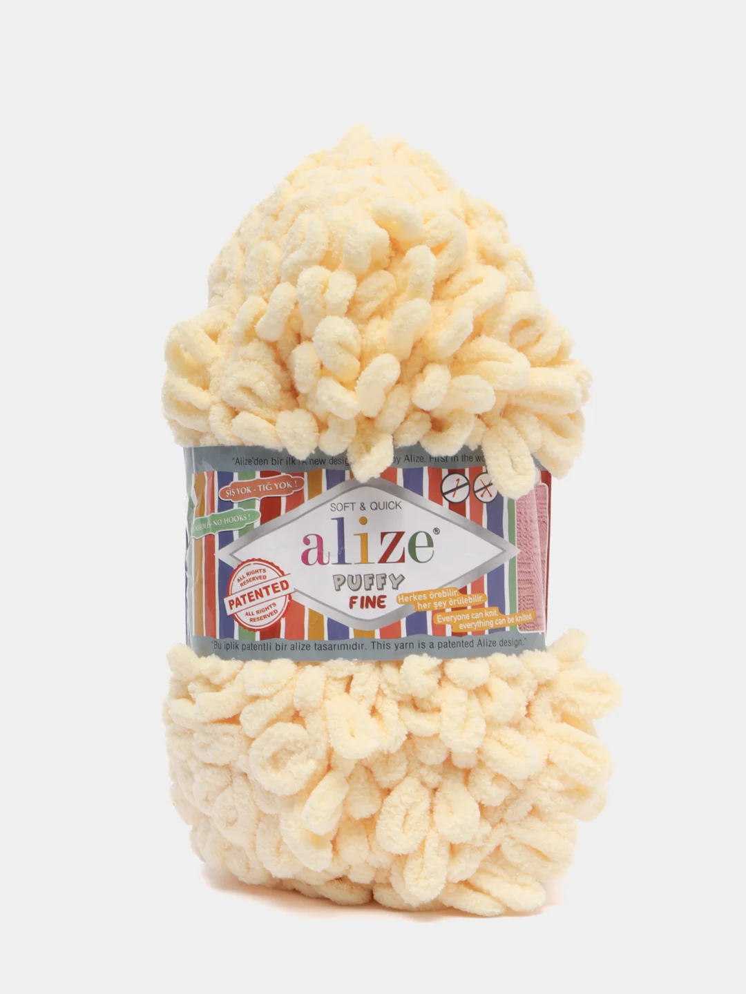 Кремовый пряжа Alize Puffy Fine, маленькие петельки, микрополиэстер, 100 г, 14 м