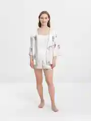 Желтый комплект домашний, женский: топ, шорты и накидка