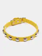 Желтый кожаный ошейник с металлическими клёпками для кошек и собак
