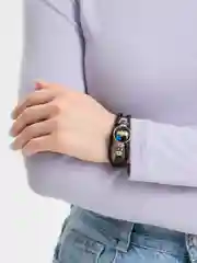 Синий меланж браслет женский на руку.Кожаный баслет