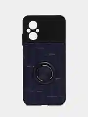 Темно-синий чехол Xiaomi Poco M5 (Сяоми Поко М5), силиконовый, под кожу, с кольцом