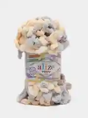 Бежевый меланж пряжа Alize Puffy Color, петельки большие, 100 г, 9 м