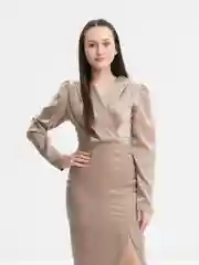 Бежевый платье атласное, женское, вечернее