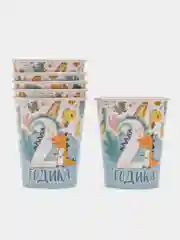 Синий бумажная посуда  "2 годика", стакан/тарелка , 6 штук