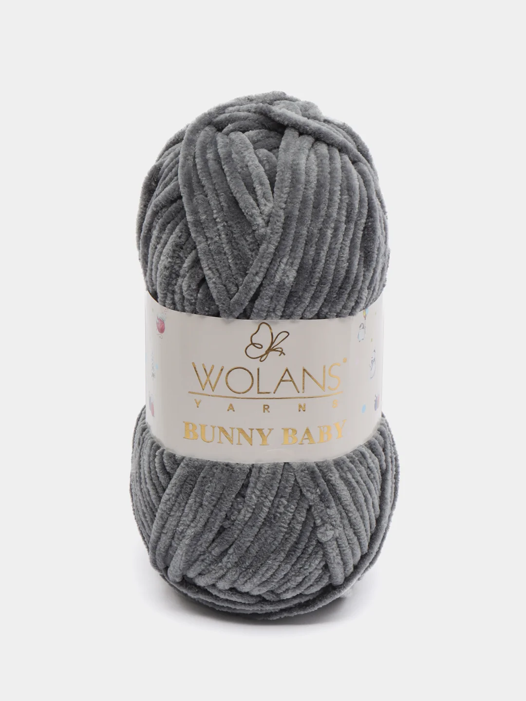 Серый пряжа плюшевая Wolans Bunny Baby (Воланс Банни Бэби), 100% полиэстер, 120 м, 100 г