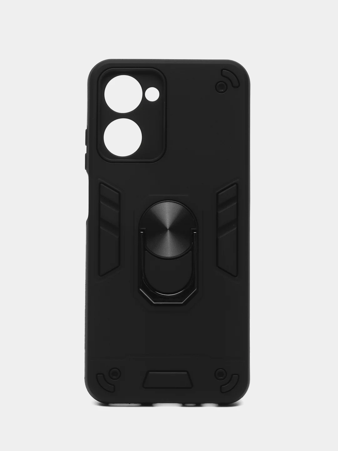 Черный чехол для Realme 10 (Реалми 10), противоударный, с металлической подставкой-кольцом
