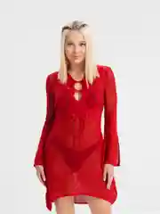 Бордовый пляжная вязаная женская туника
