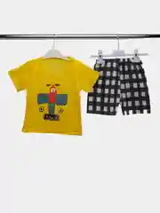 Желтый детский костюм футболка и шорты, комплект для мальчика, размеры 80-120 см