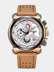 Серый металлик мужские наручные часы Lige LG9856 с хронографом, в подарочной упаковке