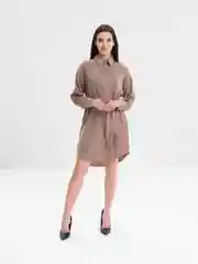 Бежевый женское атласное платье-рубашка