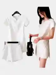 Белый костюм женский шорты, блузка-туника
