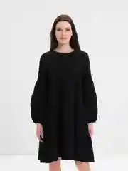 Черный платье хлопок-лен, рукава фонарик