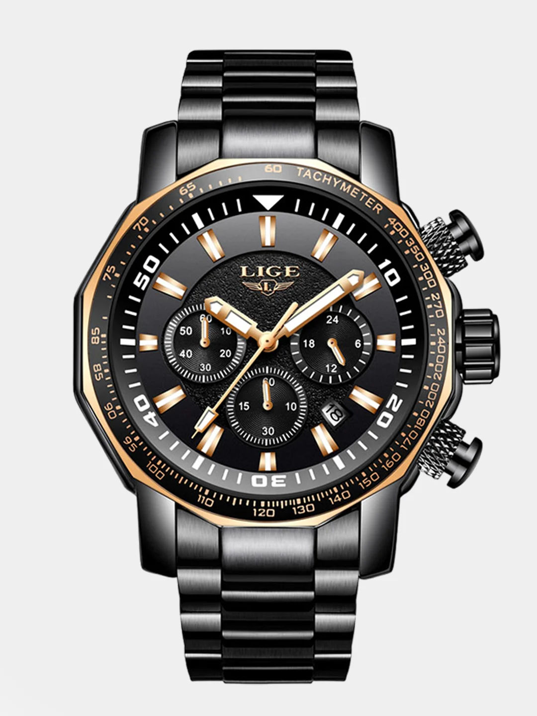 Угольный мужские наручные часы Lige LG9871 с хронографом, подарочной упаковке