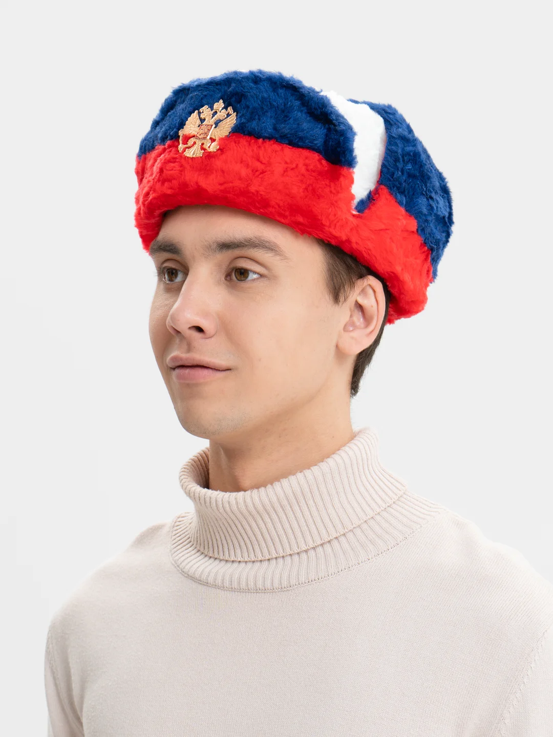 Синий шапка ушанка с кокардой СССР, сувенирная