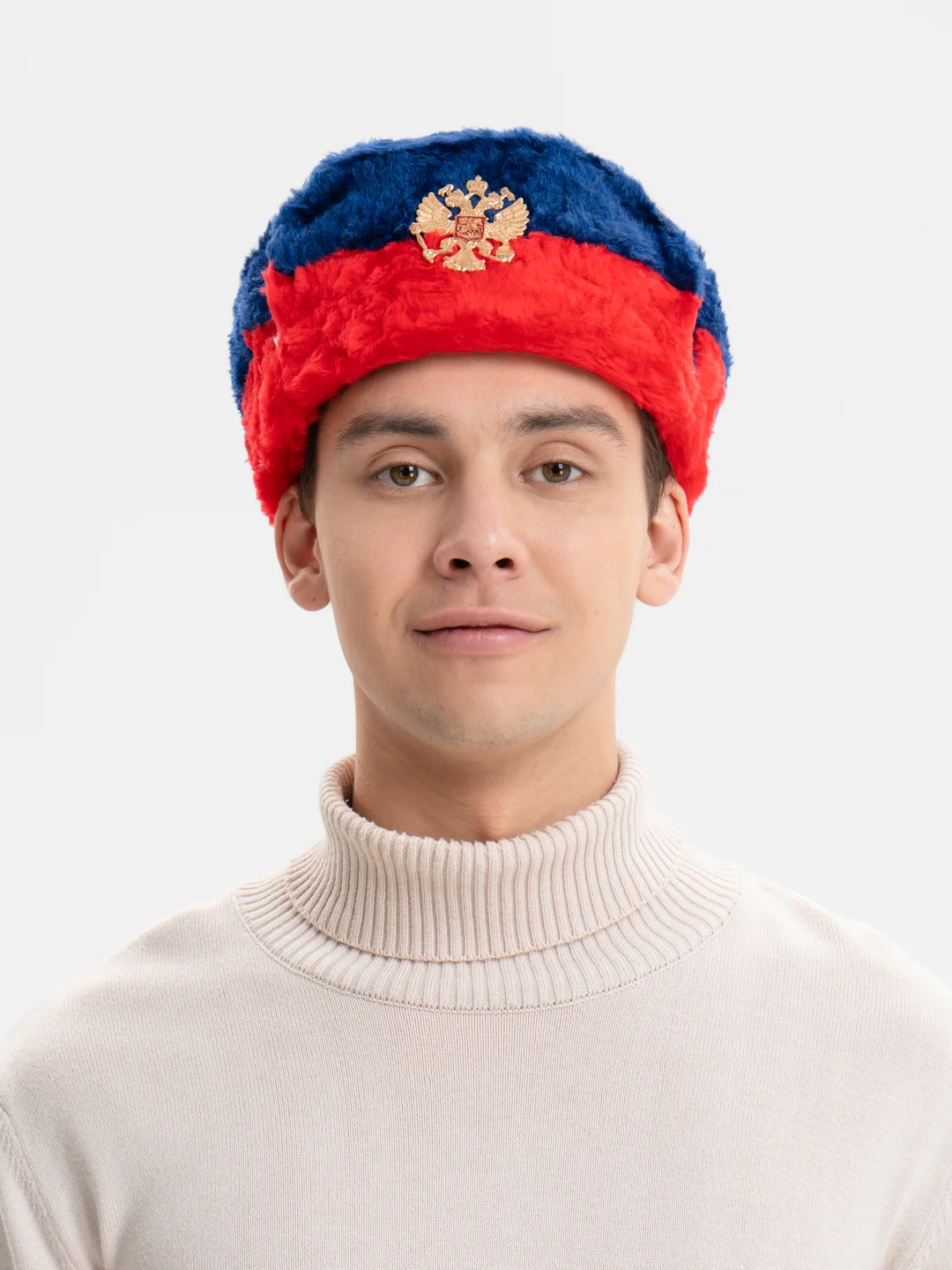 Синий шапка ушанка с кокардой СССР, сувенирная