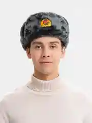 Серый шапка ушанка с кокардой СССР, сувенирная