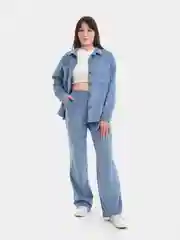 Голубой костюм женский спортивный вельветовый, рубашка и брюки SHARMIN