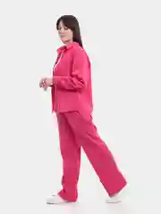 Розовый костюм женский спортивный вельветовый, рубашка и брюки SHARMIN
