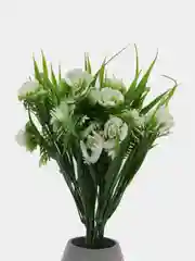 Белый искусственные цветы осока, трава, зелень с розочками, камелиями