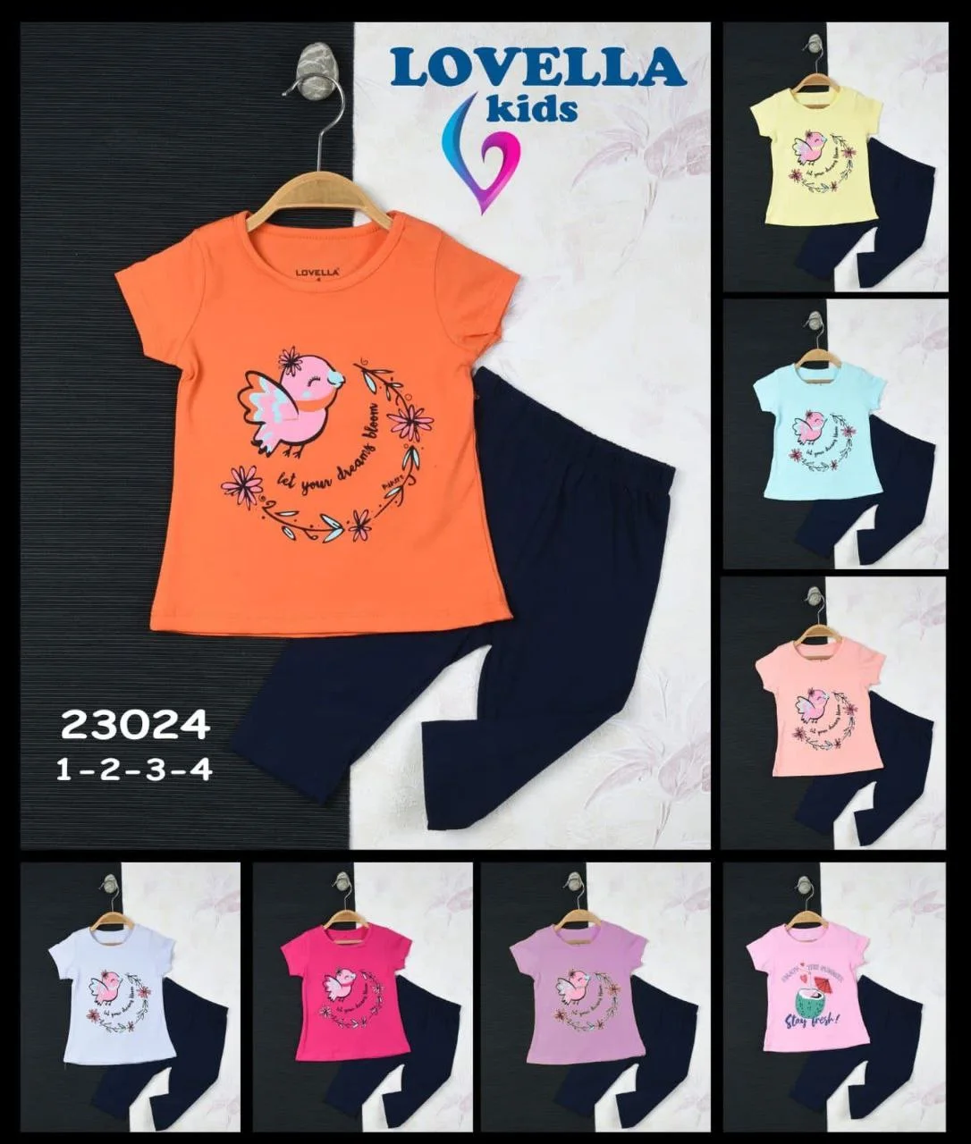 Розовый комплект детский трикотажный для девочки футболка + бриджи LOVELLA 23024