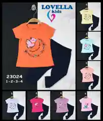 Розовый комплект детский трикотажный для девочки футболка + бриджи LOVELLA 23024