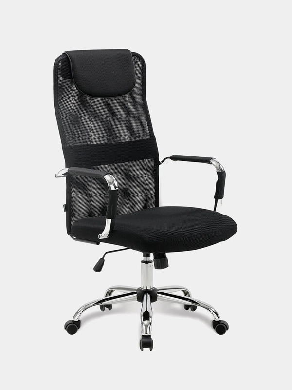 Кресло офисное Brabix Fit EX-514, с подголовником, хром, черное