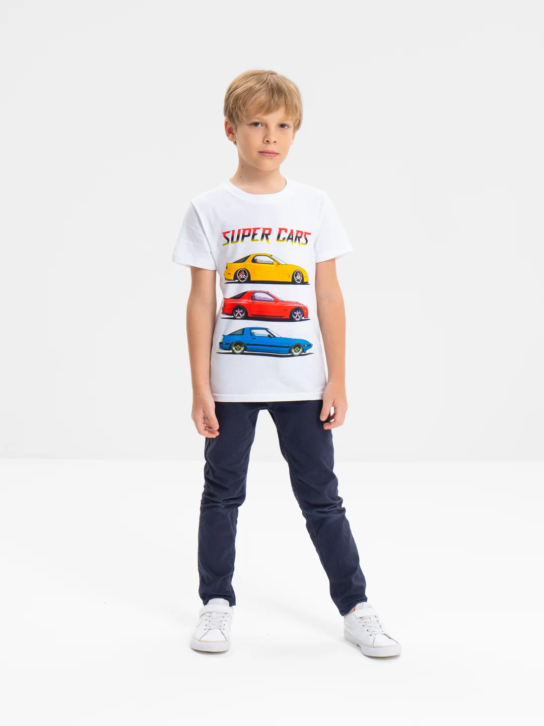 Белый футболка детская для мальчика, 4-8 лет, 100% хлопок
