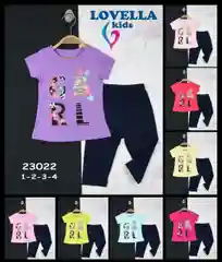 Красный комплект детский трикотажный для девочки футболка + бриджи LOVELLA 23022