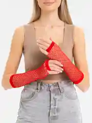 Алый митенки, ажурные рукава, сетчатые перчатки