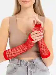 Алый митенки, ажурные рукава, сетчатые перчатки