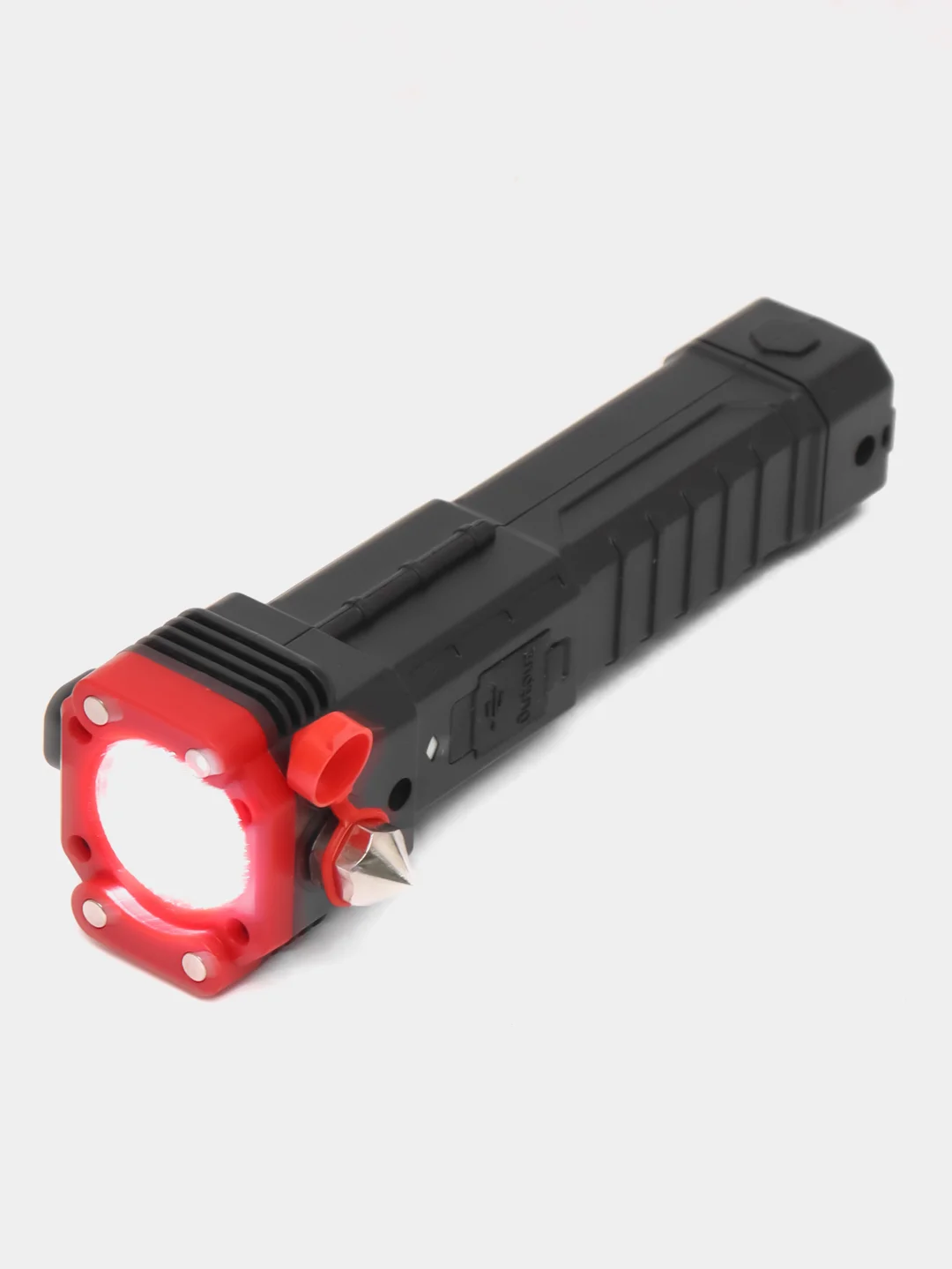 Красный фонарик многофункциональный , с зарядкой от USB, удобный в руке, с магнитом, резаком