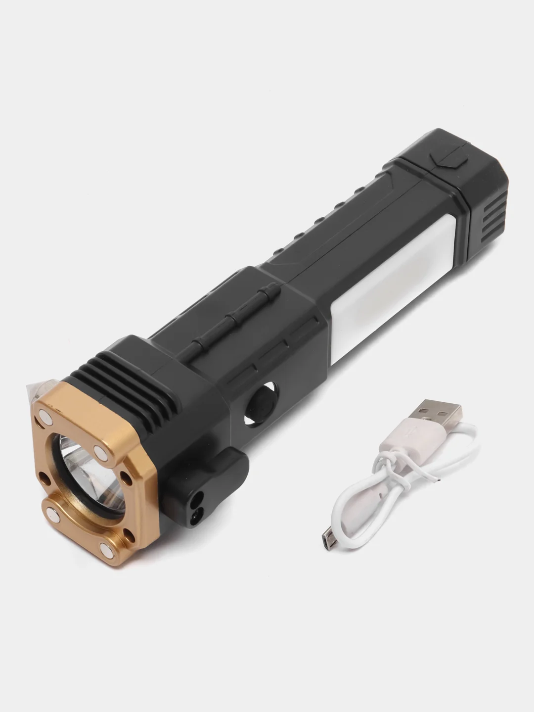 Желтый фонарик многофункциональный , с зарядкой от USB, удобный в руке, с магнитом, резаком