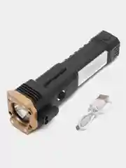 Желтый фонарик многофункциональный , с зарядкой от USB, удобный в руке, с магнитом, резаком