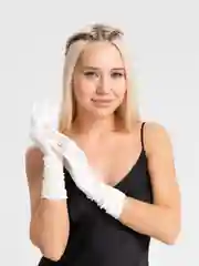 Молочный перчатки женские атласные без подкладки
