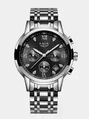 Черный мужские наручные часы Lige LG1002 с хронографом, в подарочной упаковке