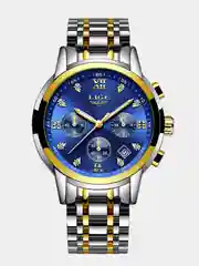 Синий мужские наручные часы Lige LG1002 с хронографом, в подарочной упаковке