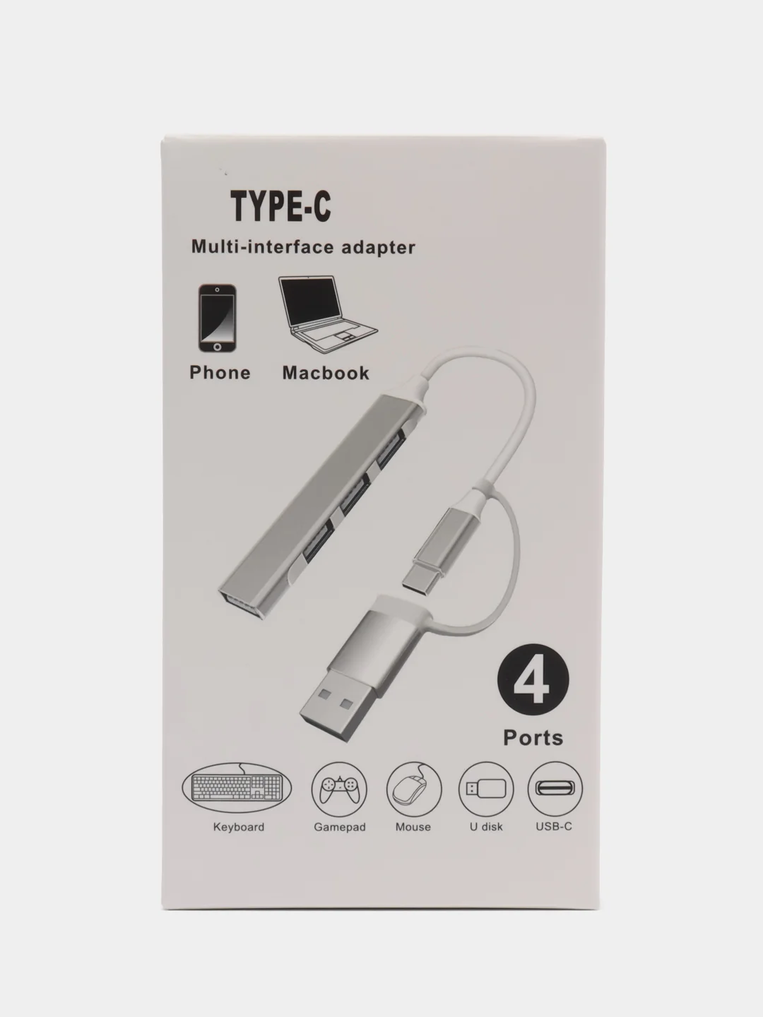 Серебряный usb hub концентратор универсальный usb 3.0 type-c 4 в 1