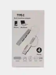 Серебряный usb hub концентратор универсальный usb 3.0 type-c 4 в 1