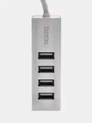 Серебряный usb-концентратор на 4 порта USB, разветвитель HOCO HB1, переходник, адаптер хаб