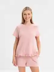 Розовый костюм спортивный женский футболка с шортами