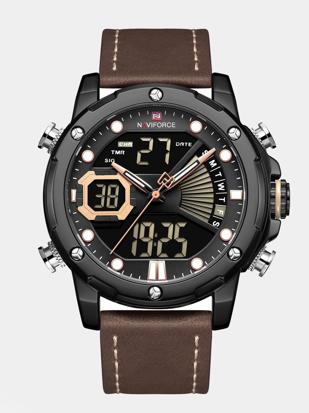 Коричневый мужские наручные часы Naviforce NF9172 с хронографом, в подарочной упаковке