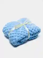 Голубой плед детский плюшевый ручной вязки из пряжи Alize Puffy для новорожденных Одеяло Покрывало